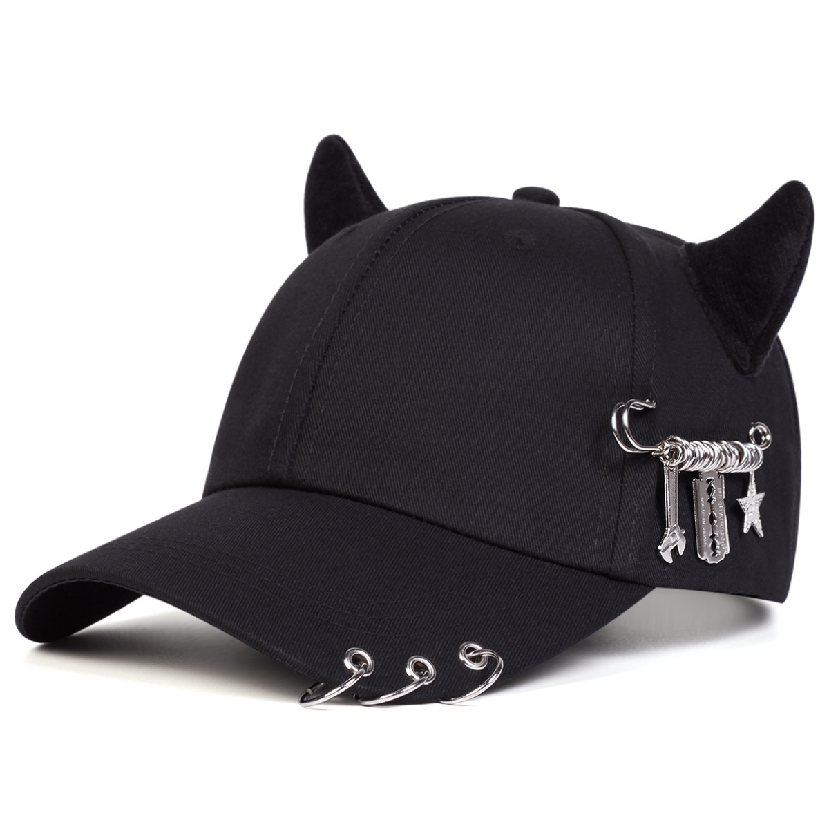 The Solid-color Iron Ring And Ox Horn Metal Tool Decoration Adjustable Simple And Casual Baseball Ca