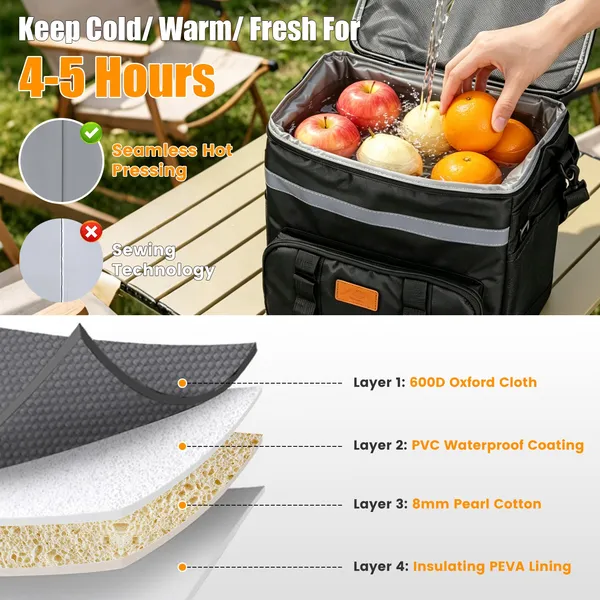35L Rolling Cooler Bag 2-in-1 Insulated Lunch Backpack With Telescopic Handle Wheels Adjustable Shou
