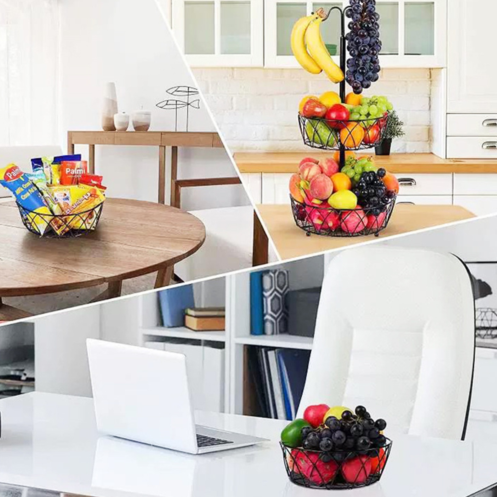 Fruit Basket With Banana Hanger Iron 2 Tier Detachable Countertop Fruit Storage Holder Stand For Liv