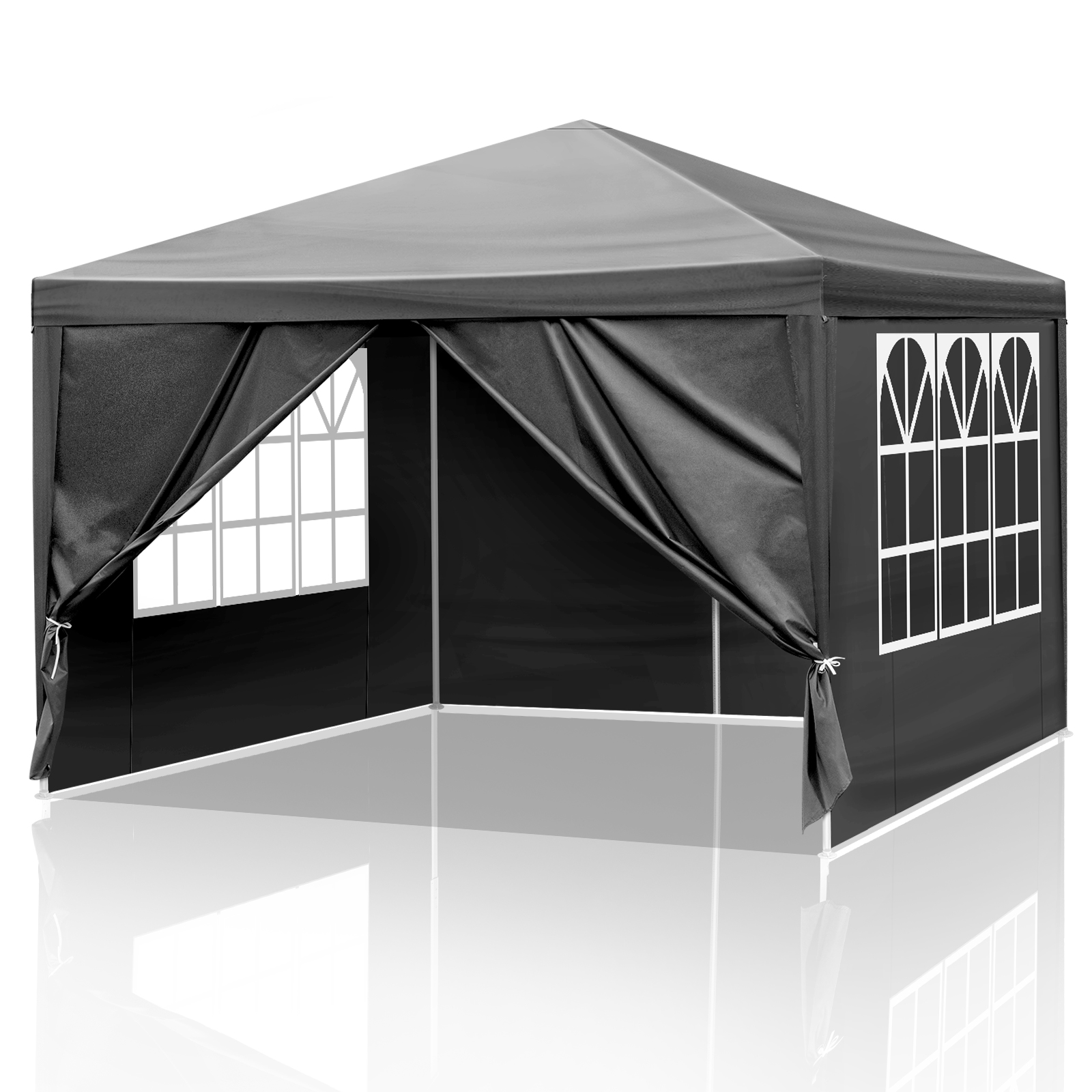 10x10ft Black, 4 Sides Pergola, PE Cloth, Sprayed Iron Pipe,…