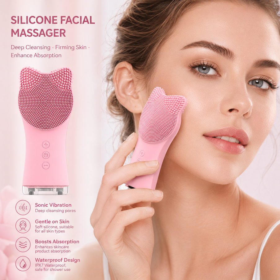 Handheld 2-in-1 Electric Silicone Facial Cleansing Brush, E…