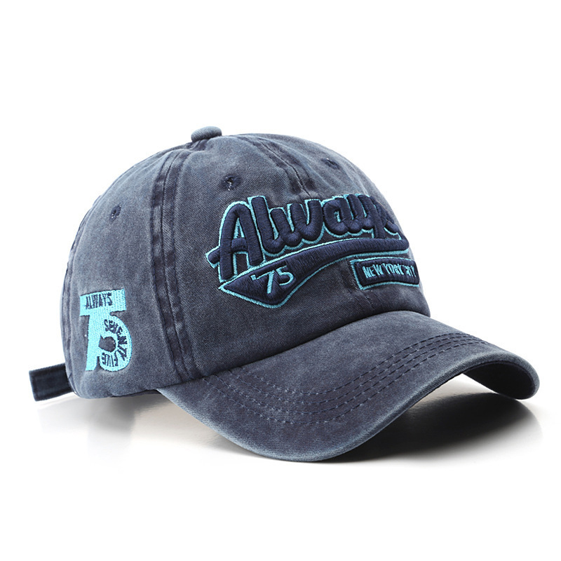 Monochrome Three-dimensional Letter Embroidery Washed-out Distressed Retro Street Style Peaked Cap. 