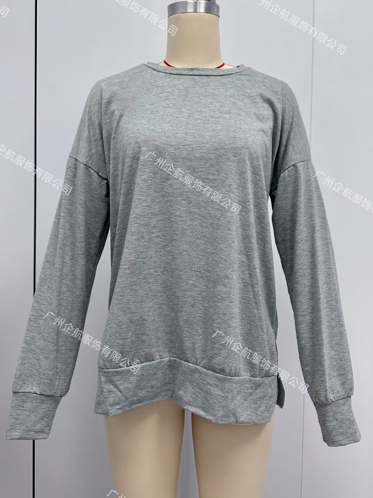 Split-front Relaxed-fit Crew-neck Long-sleeve Knit Sweater