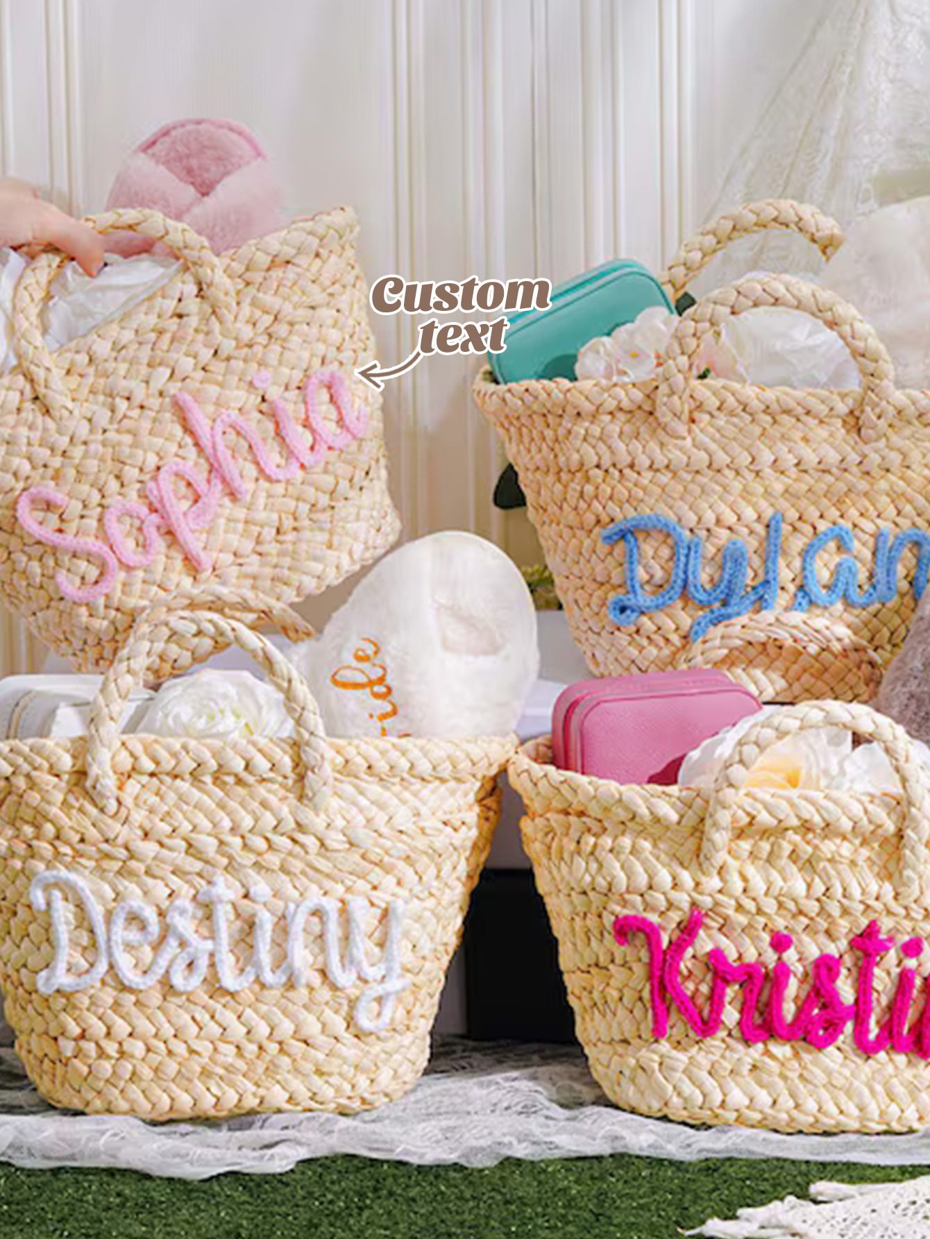 Portable Straw Bag Braided Diagonal Triangle In Grass