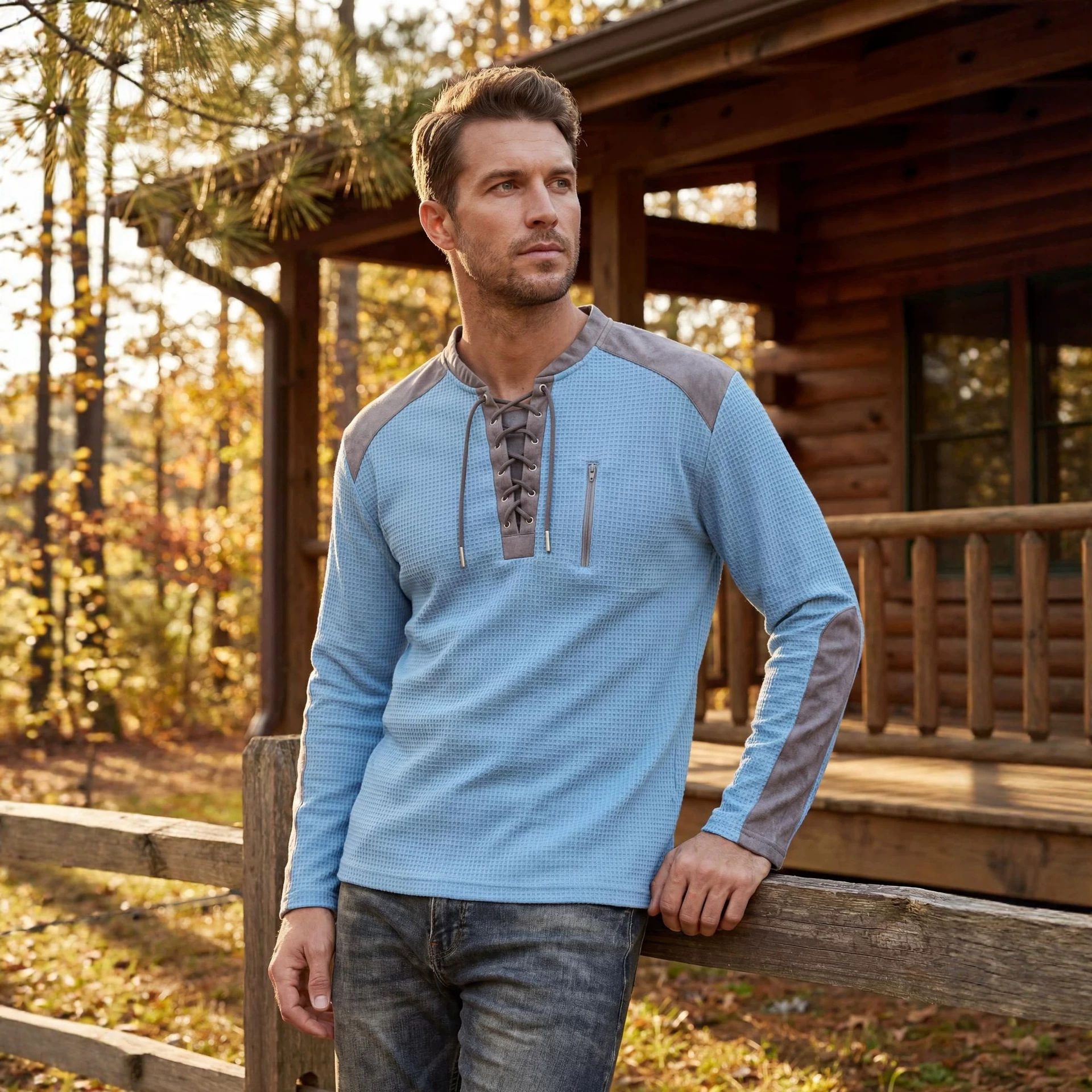 Mens Color-Block Long-Sleeve Sweatshirt