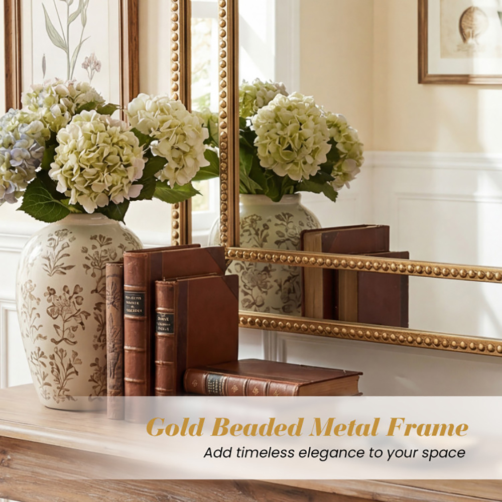 Gold Wall Mirror with Beaded Frame