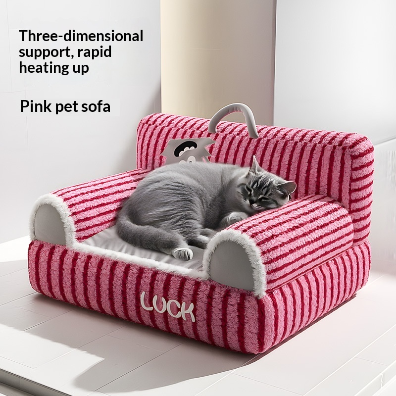 Cat Bed Pet Plush Sofa Striped