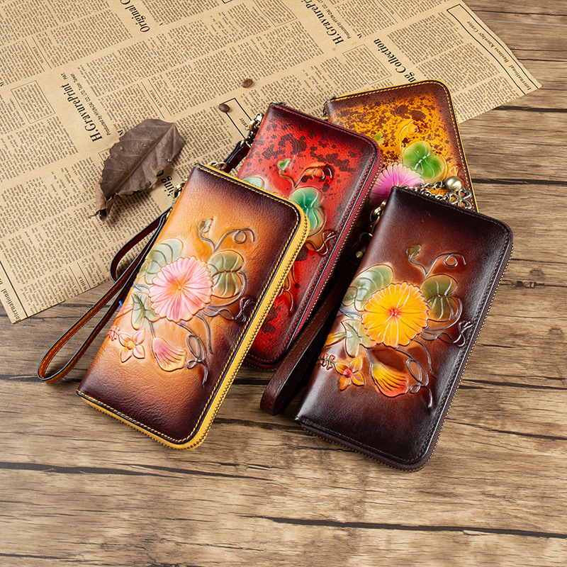 Genuine Leather Long Wallet Bag Hand-Painted